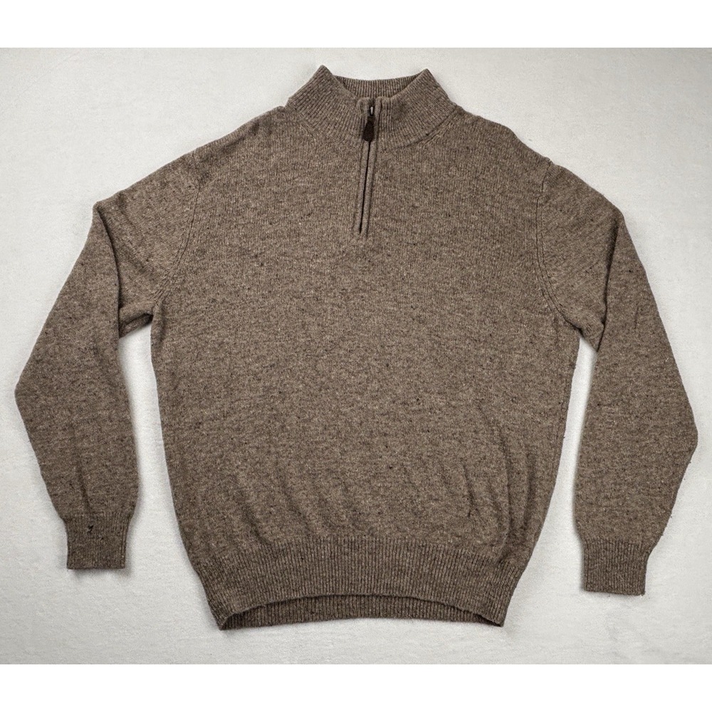 J.S. Bank Executive Collection Lambswool Quarter Zip Sweater Brown Size L